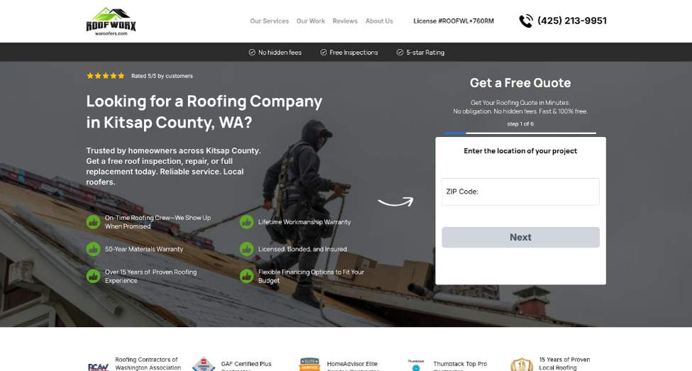 Top roofer, Roofworx LLC website preview.