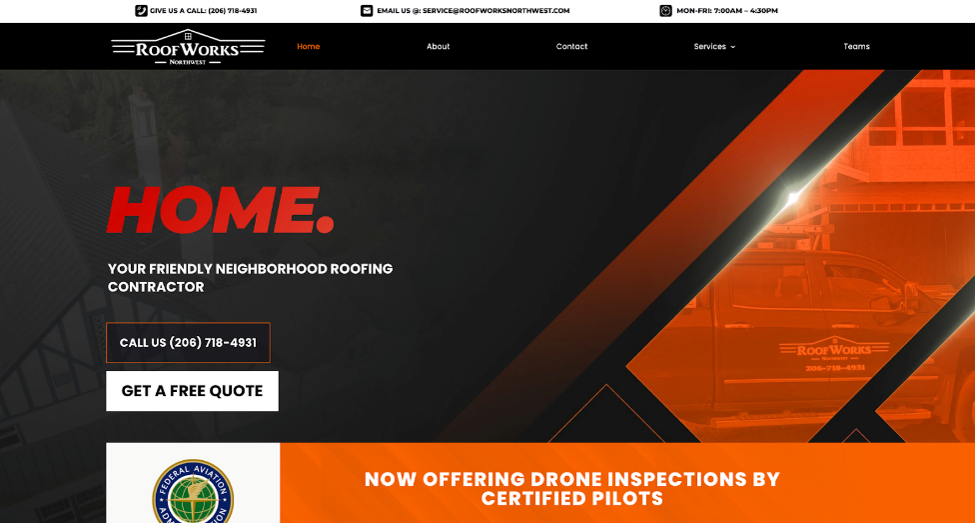 Roofworks Northwest website view.