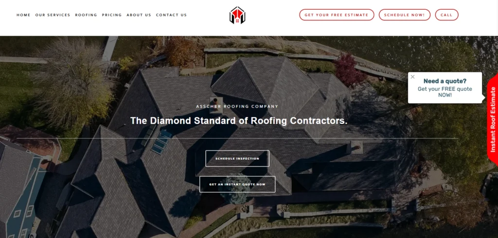 This is a screenshot of the home page of Asscher Roofing.