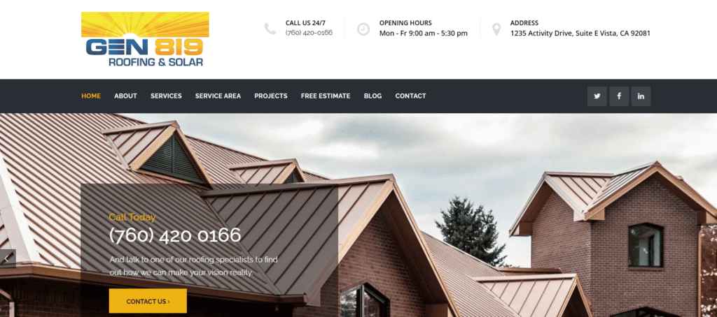 A southern California roofing contractor site.