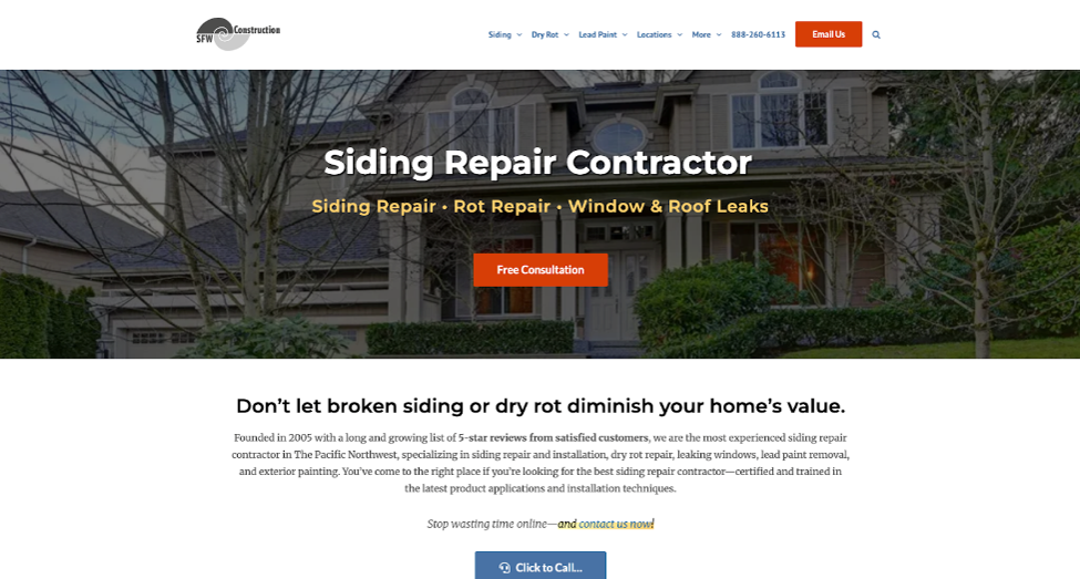 Website for SFW Construction.