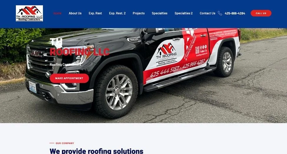 Website view for TH Roofing Company LLC.