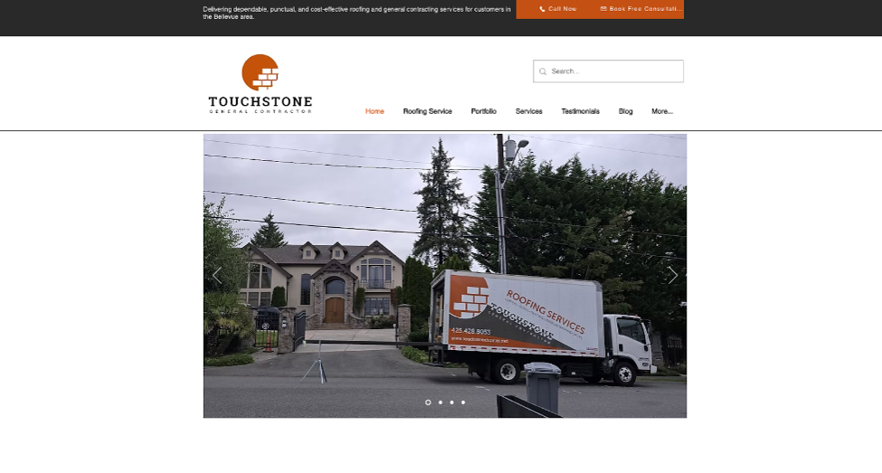 Website for top roofing company in Bellevue, WA; Touchstone Roofing & Siding.