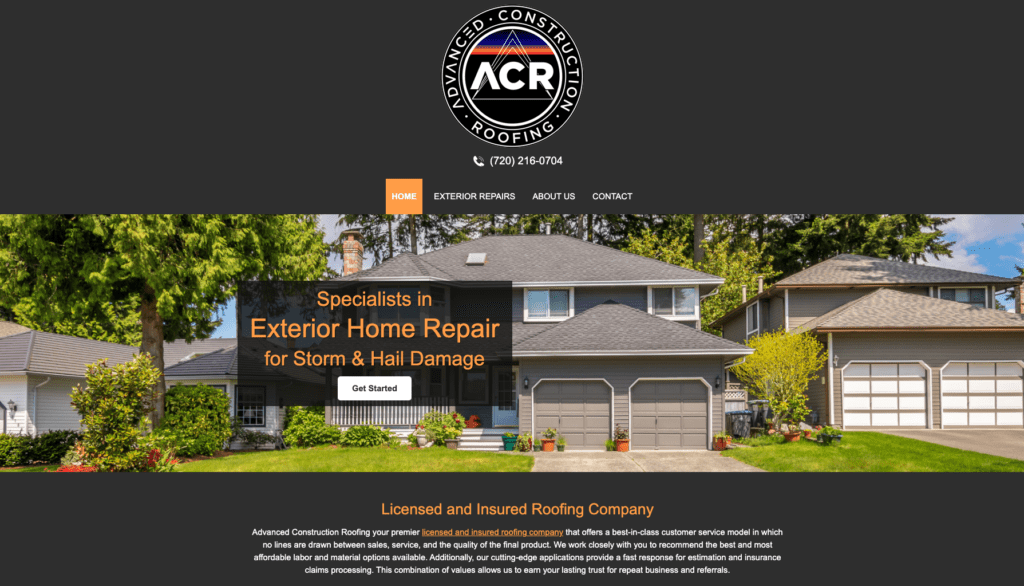ACR company roofing services homepage banner highlighting the best roofers in Denver, CO.   
