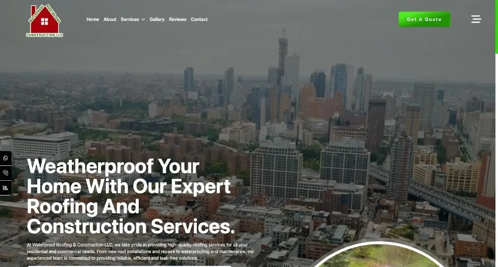 Waterproof Roofing and Construction LLC website view.