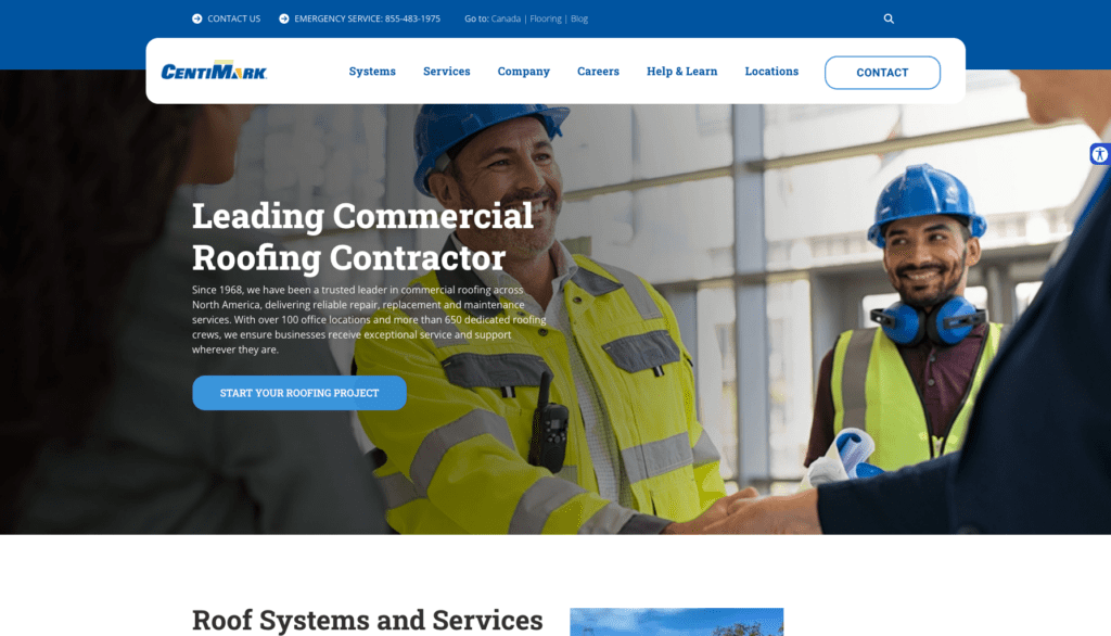 Homepage banner for CentiMark  highlighting the best roofers in Denver, CO. 