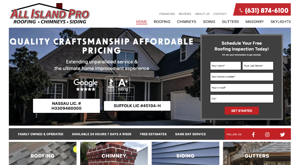 Roofing website screenshot.