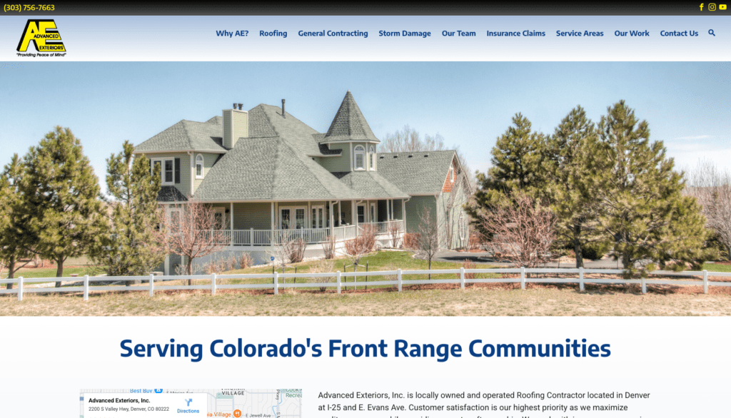 Advanced Exteriors, Inc. roofing homepage banner highlighting the best roofers in Denver, CO.   