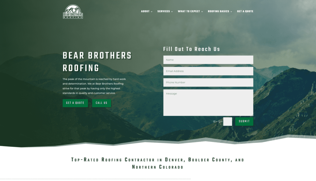 Bear Brothers Roofing roofing services Homepage banner highlighting the best roofers in Denver, CO.   
