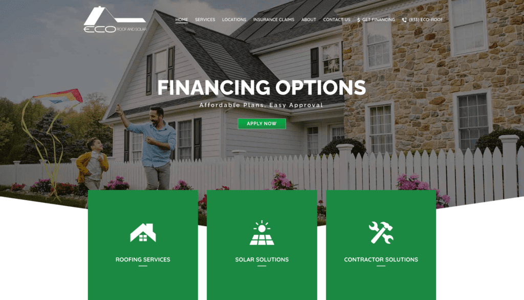 ECO Roof and Solar homepage banner highlighting the best roofers in Denver, CO.   