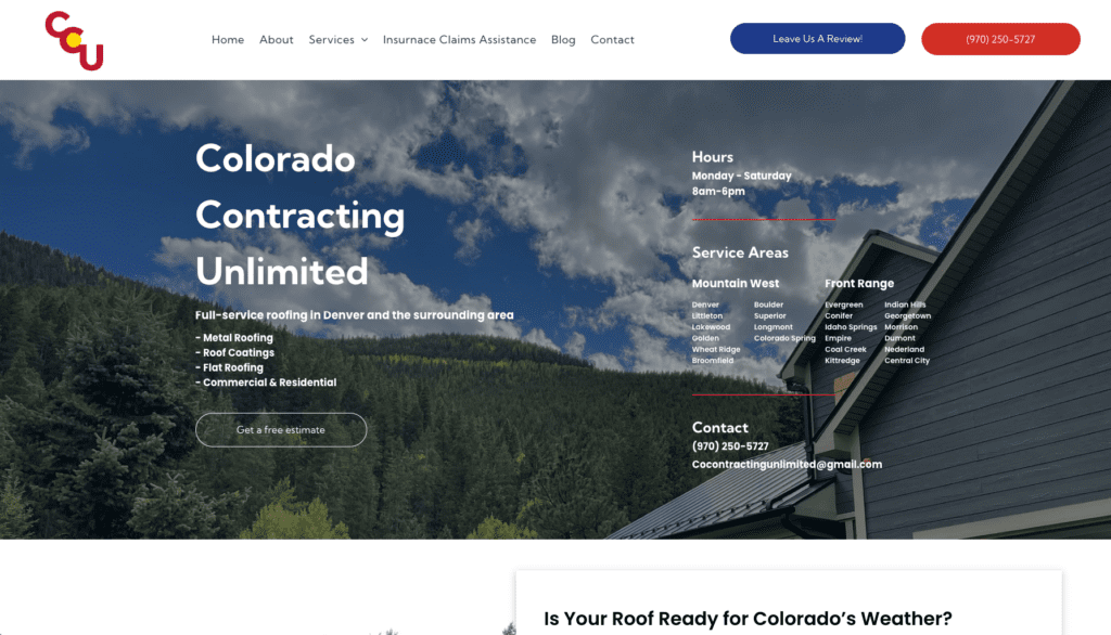 Colorado Contracting Unlimited homepage banner highlighting the best roofers in Denver, CO.   