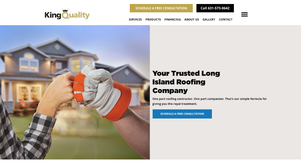 King Quality Roofing home page.