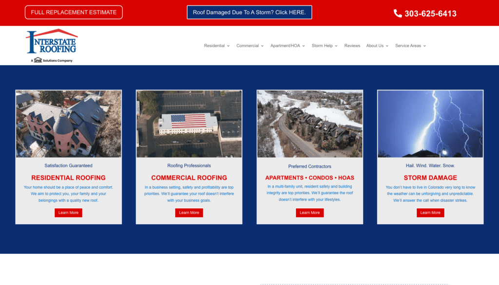 Interstate Roofing homepage banner highlighting the best roofers in Denver, CO.   