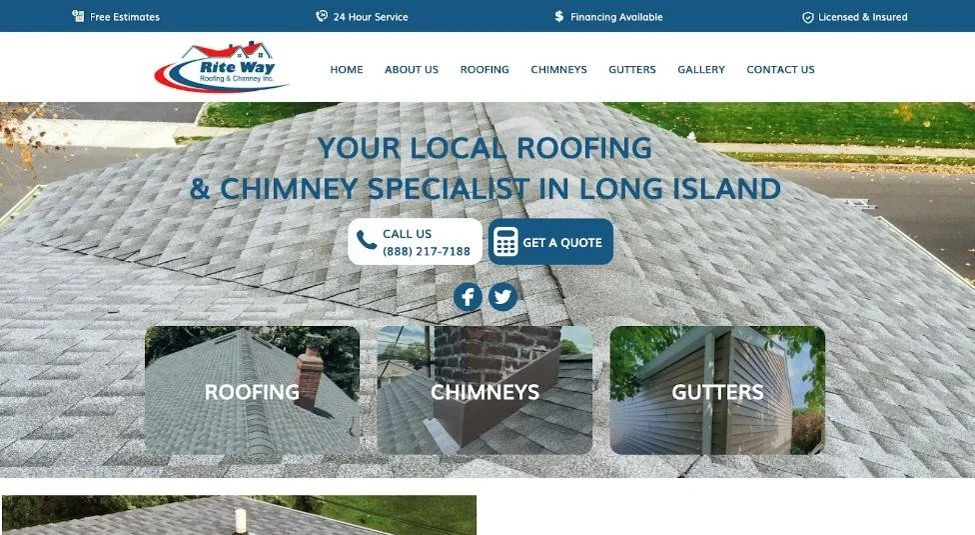 Rite Way Roofing homepage.