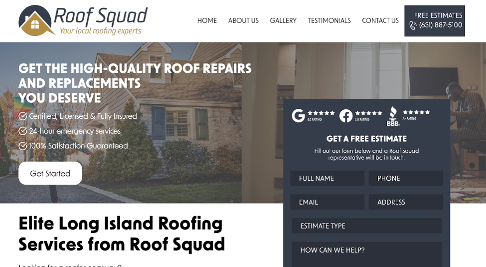 Roof Squad Homepage.