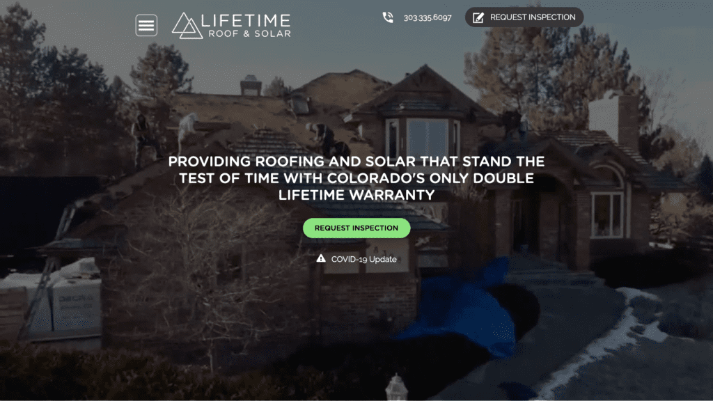 Lifetime Roofing and Solar homepage banner highlighting the best roofers in Denver, CO.   