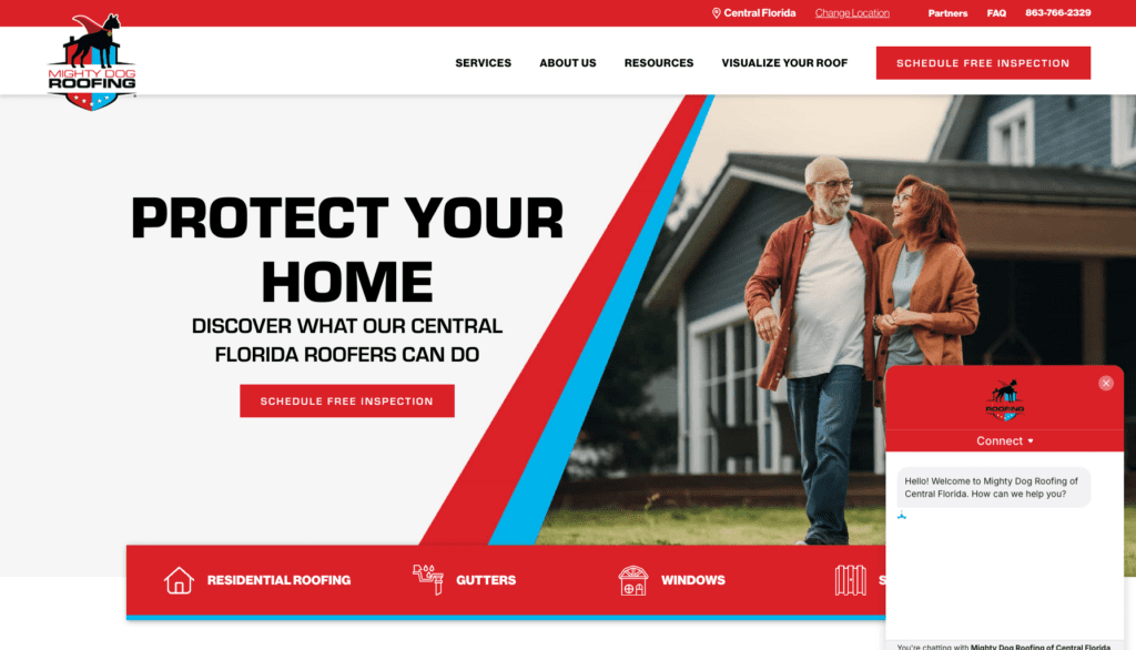 Mighty Dog Roofing homepage banner highlighting the best roofers in Denver, CO.   