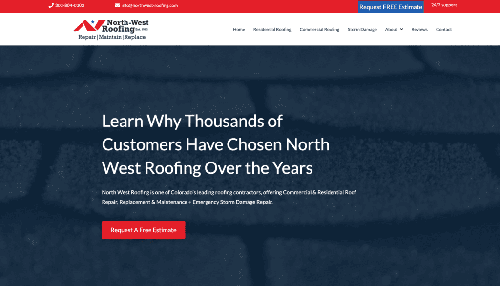 North West Roofing homepage banner highlighting the best roofers in Denver, CO.   