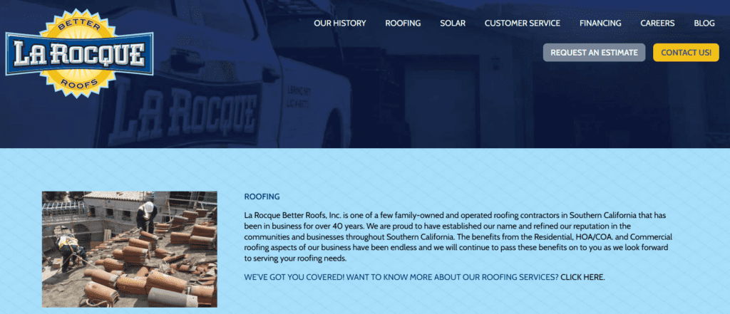 Roofing website for California contractor.