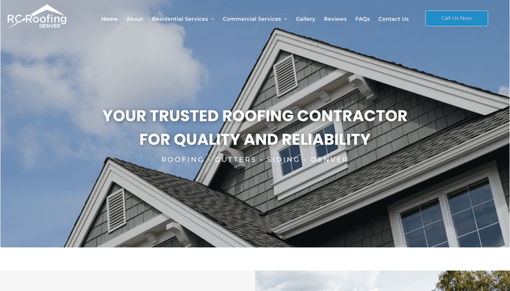 RC Roofing homepage banner highlighting the best roofers in Denver, CO.   