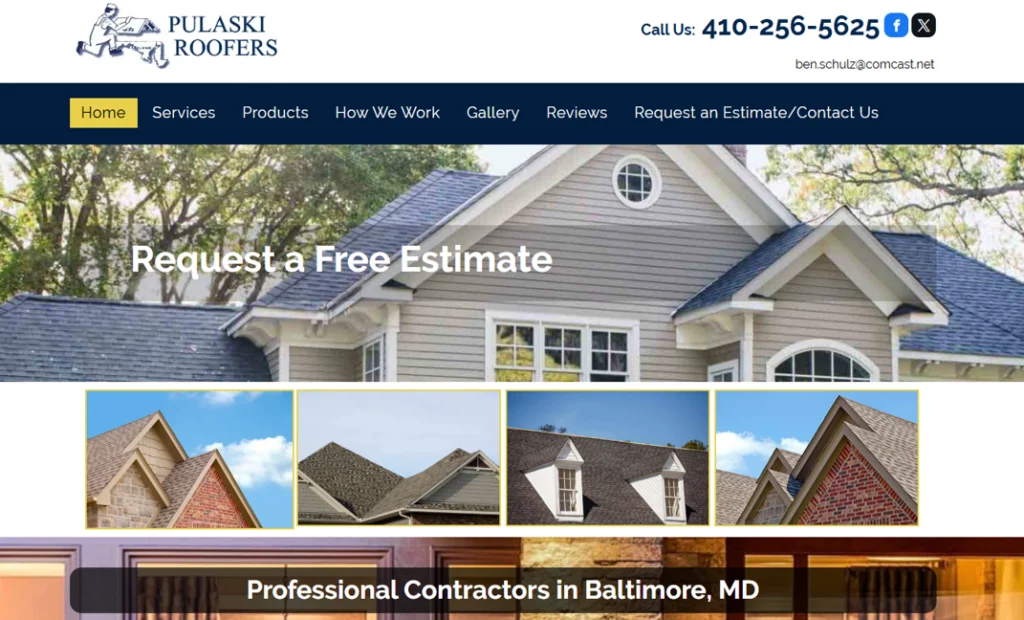 Pulaski roofers website screenshot.