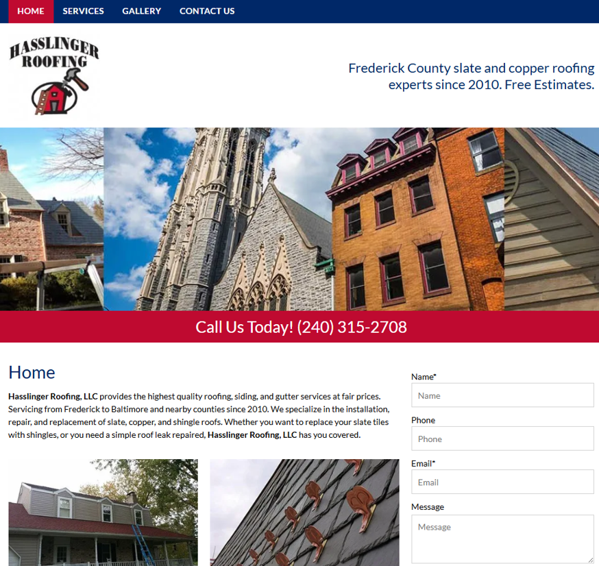 Hasslinger Roofing website screenshot.