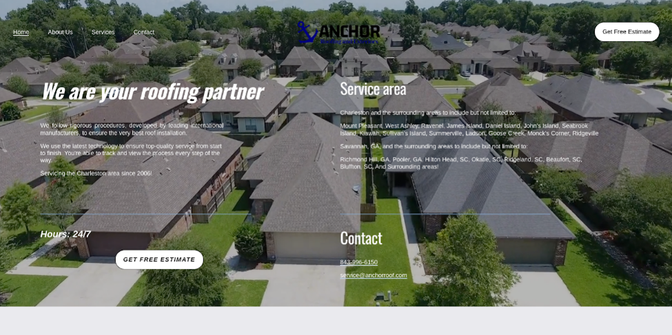 An image of Anchor Roofing and Exteriors’ website homepage.