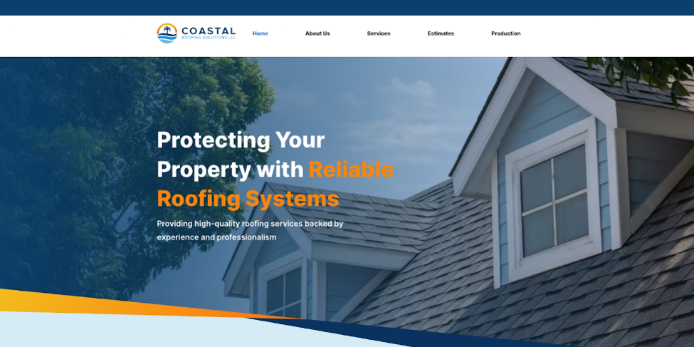 An image of Coastal Roofing Solutions LLC’s home page.
