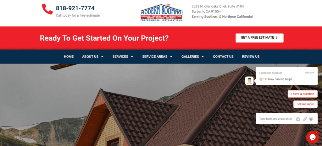 Modern roofing website image.