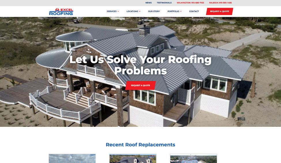 Excel Roofing Company homepage