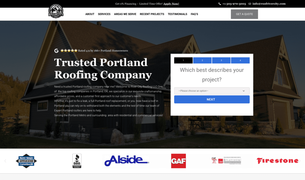 River City Roofing Portland homepage banner, highlighting roofing contractors in Portland.