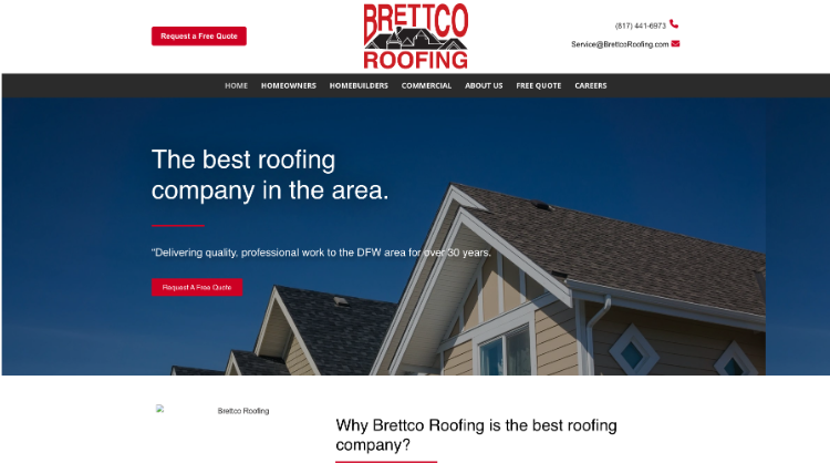 An image of Brettco Roofing’s homepage.