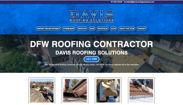 An image of Davis Roofing Solutions’s homepage.