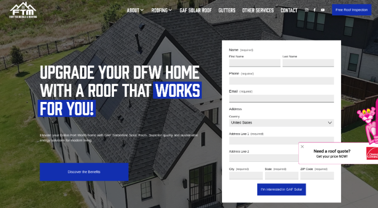 An image of Fort Tex Metals & Roofing’s homepage.