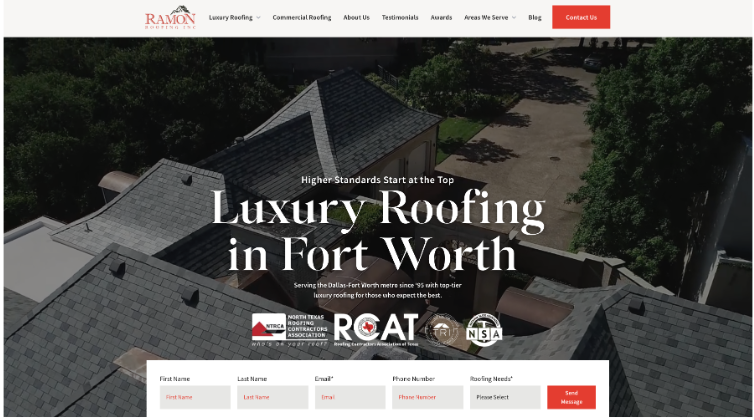 An image of Ramon Roofing’s homepage.