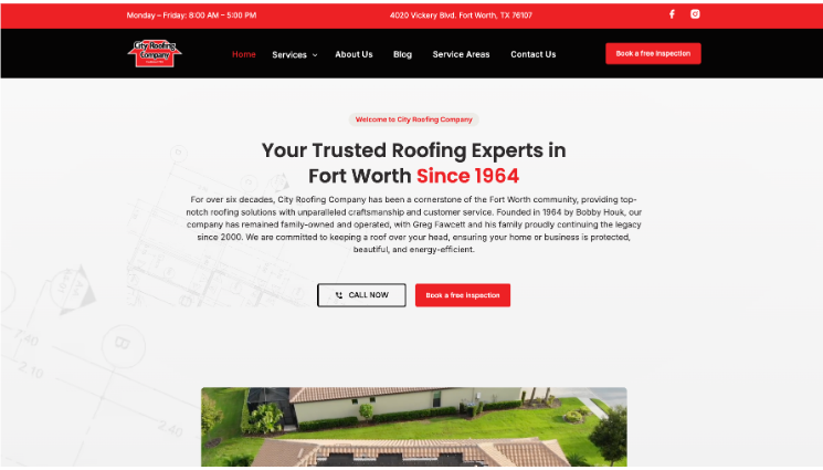 An image of City Roofing Company’s homepage.