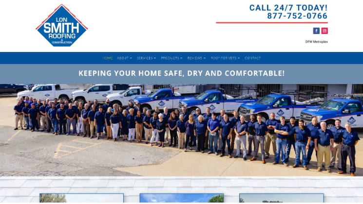 An image of Lon Smith Roofing’s homepage.