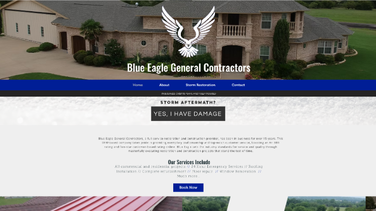 An image of Blue Eagle General Contractors’s homepage.